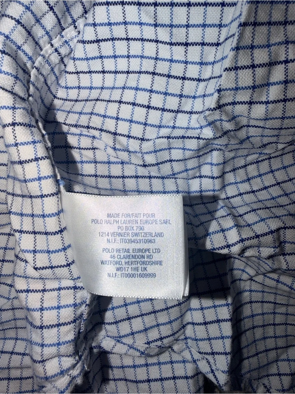 Ralph Lauren White Button-Down Shirt with Blue Check